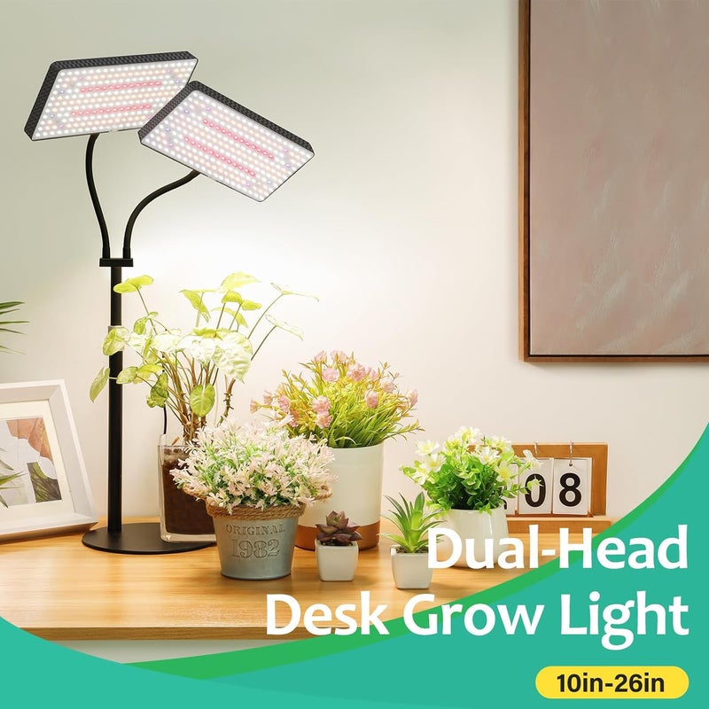 LBW Upgraded Desk Grow Lights for Indoor Plants, Dual-Head 428 LED Tabletop Full Spectrum Grow Light, with 3/6/12H Timer, 6 Brightness Levels, 3 Lighting Modes, Height Adjustable for 10-26 inches - Image 2